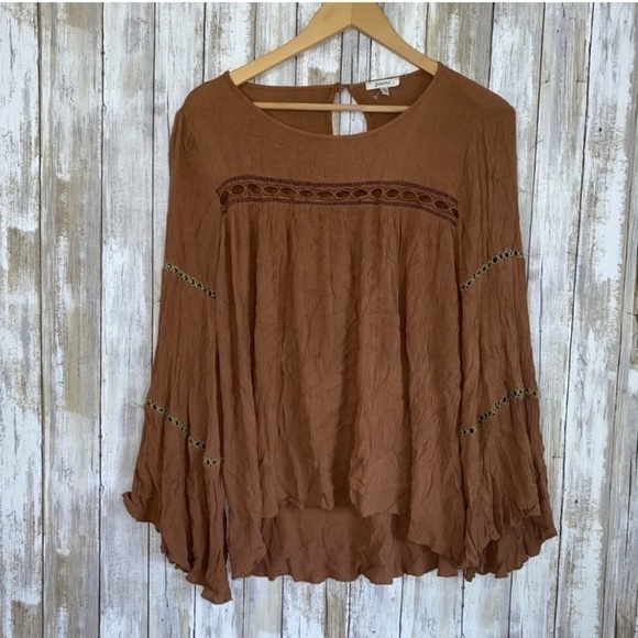 JODIFL Tops - Jodifl Brown Wide Sleeve Blouse